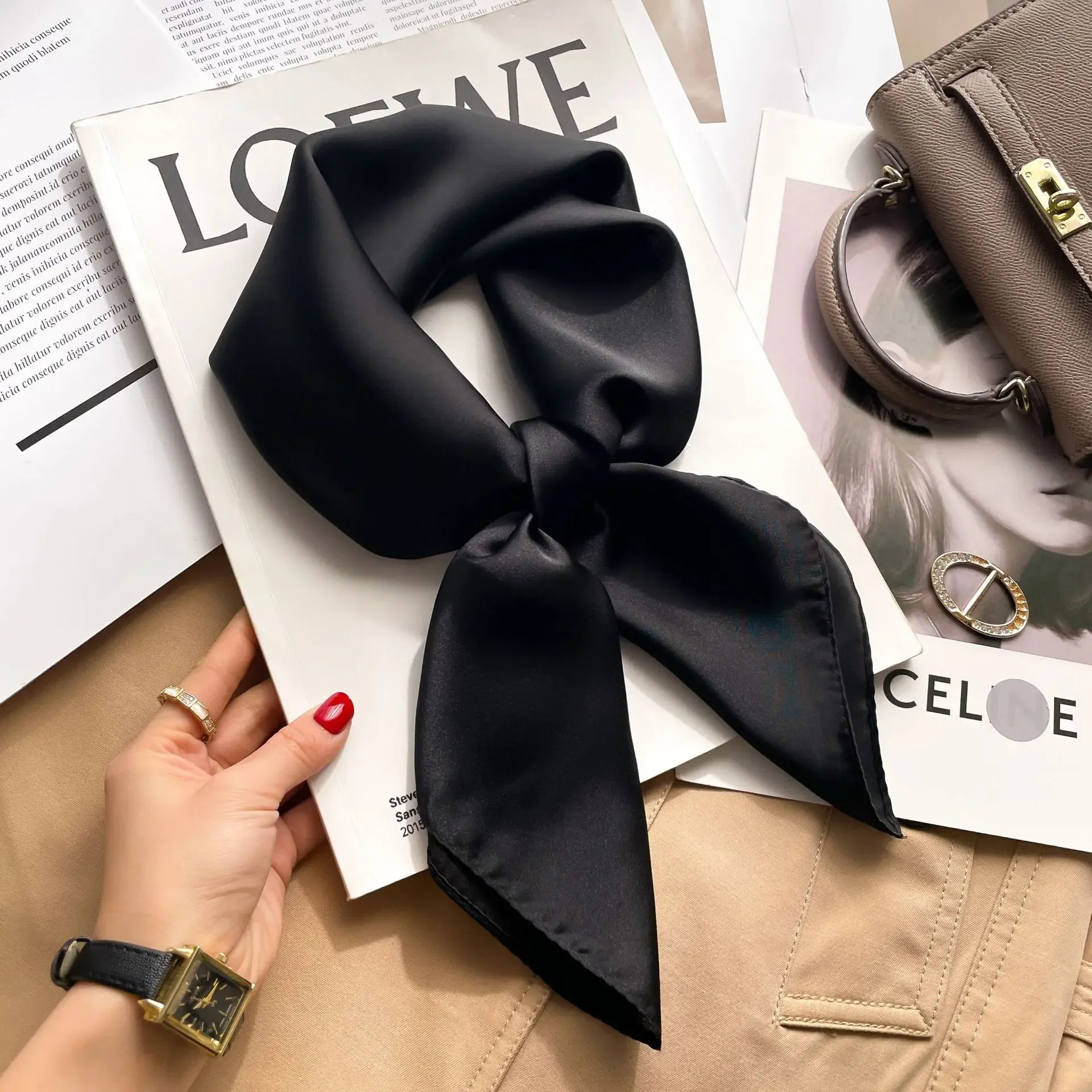 70cm Solid Colors Neckerchief  - Scarf Silk Square ulasan dan harga