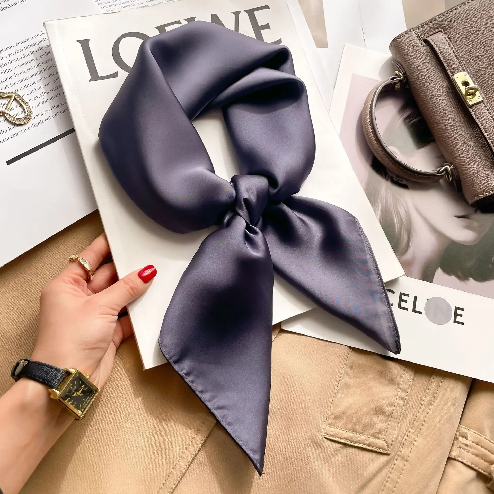 70cm Solid Colors Neckerchief  - Scarf Silk Square ulasan dan harga
