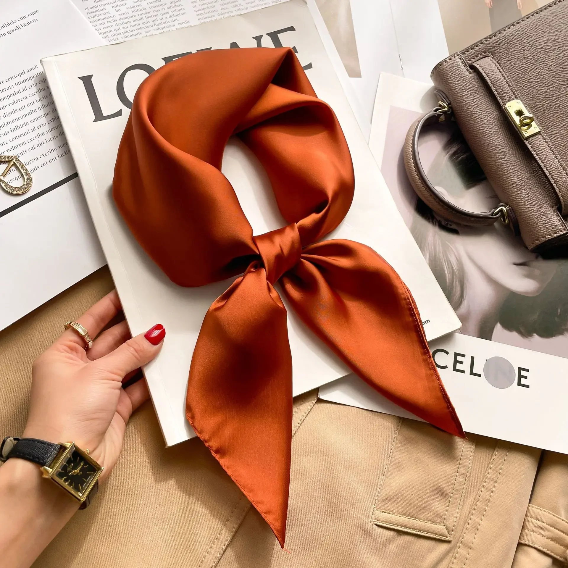 70cm Solid Colors Neckerchief  - Scarf Silk Square ulasan dan harga